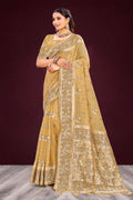 Antique Gold Cotton Blend Woven Work Traditional Saree