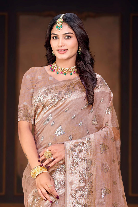 Dusty Rose Cotton Blend Woven Work Traditional Saree