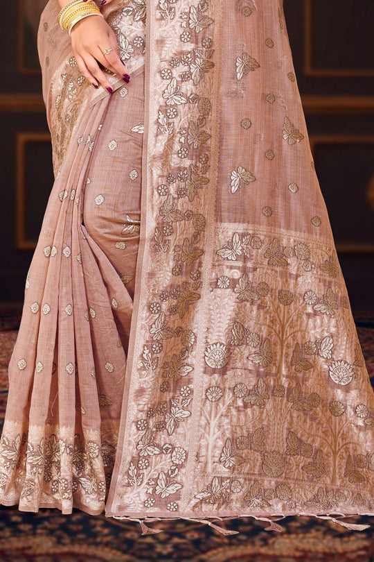 Dusty Rose Cotton Blend Woven Work Traditional Saree