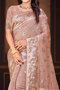 Dusty Rose Cotton Blend Woven Work Traditional Saree