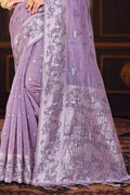 Lavender Purple Cotton Blend Woven Work Traditional Saree