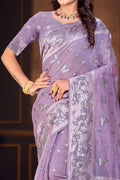 Lavender Purple Cotton Blend Woven Work Traditional Saree