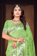 Leaf Green Cotton Blend Woven Work Traditional Saree