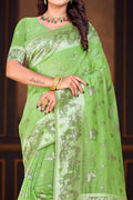 Leaf Green Cotton Blend Woven Work Traditional Saree