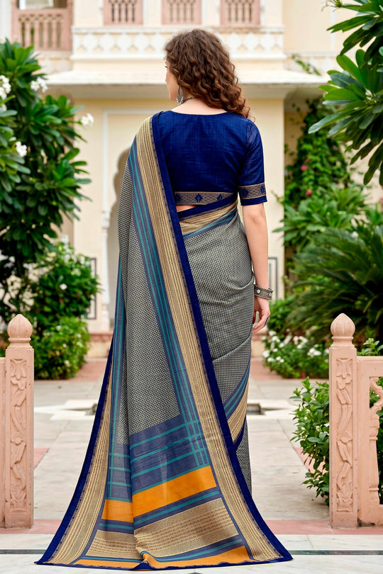 Steel Grey Cotton Blend Woven Work Traditional Saree