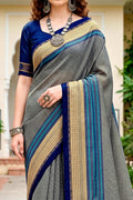 Steel Grey Cotton Blend Woven Work Traditional Saree