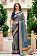 Steel Grey Cotton Blend Woven Work Traditional Saree