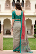 Stone Grey Cotton Blend Woven Work Traditional Saree