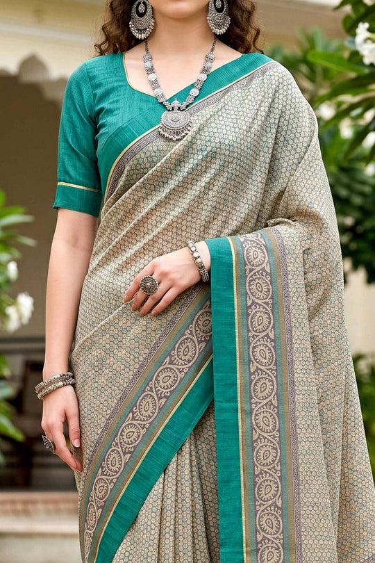 Stone Grey Cotton Blend Woven Work Traditional Saree