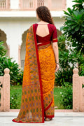 Mustard Yellow Cotton Blend Woven Work Traditional Saree