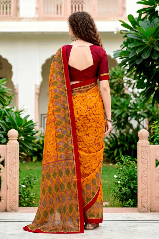 Mustard Yellow Cotton Blend Woven Work Traditional Saree