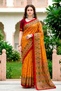 Mustard Yellow Cotton Blend Woven Work Traditional Saree