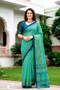 Mint Green Cotton Blend Woven Work Traditional Saree