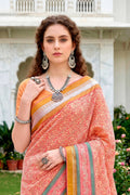 Peach Pink Cotton Blend Woven Work Traditional Saree