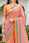 Peach Pink Cotton Blend Woven Work Traditional Saree