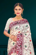 Purple Cotton Blend Woven Work Traditional Saree