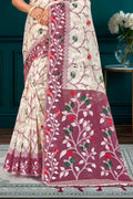 Purple Cotton Blend Woven Work Traditional Saree