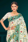 Dark Green Cotton Blend Woven Work Traditional Saree