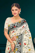 Gray Cotton Blend Woven Work Traditional Saree