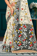 Gray Cotton Blend Woven Work Traditional Saree