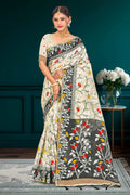 Gray Cotton Blend Woven Work Traditional Saree