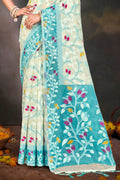 Sea Green Cotton Blend Woven Work Traditional Saree