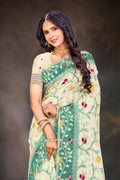Mint Green Cotton Blend Woven Work Traditional Saree
