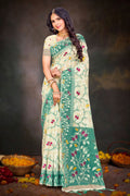 Mint Green Cotton Blend Woven Work Traditional Saree