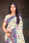Violet Cotton Blend Woven Work Traditional Saree