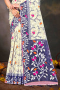 Violet Cotton Blend Woven Work Traditional Saree