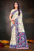 Violet Cotton Blend Woven Work Traditional Saree