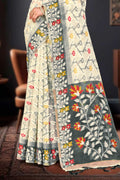 Gray Cotton Blend Woven Work Traditional Saree