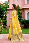 Yellow Cotton Blend Woven Work Traditional Saree