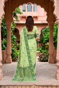 Green Cotton Blend Woven Work Traditional Saree