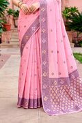 Pink Cotton Blend Woven Work Traditional Saree