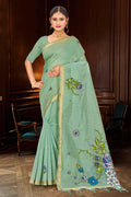 Mint Green Cotton Blend Woven Work Traditional Saree