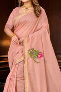 Dusty Peach Cotton Blend Woven Work Traditional Saree
