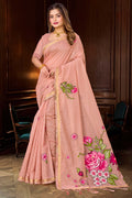 Dusty Peach Cotton Blend Woven Work Traditional Saree