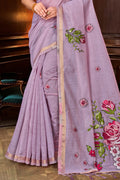 Lavender Cotton Blend Woven Work Traditional Saree