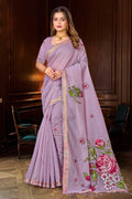 Lavender Cotton Blend Woven Work Traditional Saree