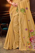 Beige Gold Cotton Blend Woven Work Traditional Saree