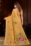 Beige Gold Cotton Blend Woven Work Traditional Saree