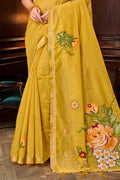 Haldi Yellow Cotton Blend Woven Work Traditional Saree