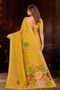 Haldi Yellow Cotton Blend Woven Work Traditional Saree