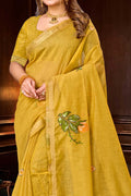 Haldi Yellow Cotton Blend Woven Work Traditional Saree