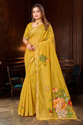 Haldi Yellow Cotton Blend Woven Work Traditional Saree