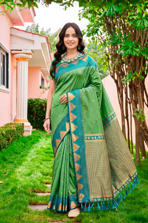 Leaf Green Silk Woven Work Traditional Saree