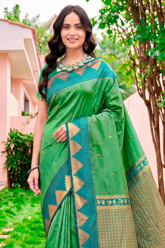 Leaf Green Silk Woven Work Traditional Saree