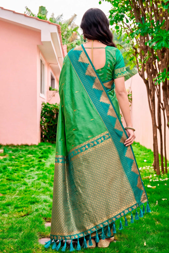 Leaf Green Silk Woven Work Traditional Saree