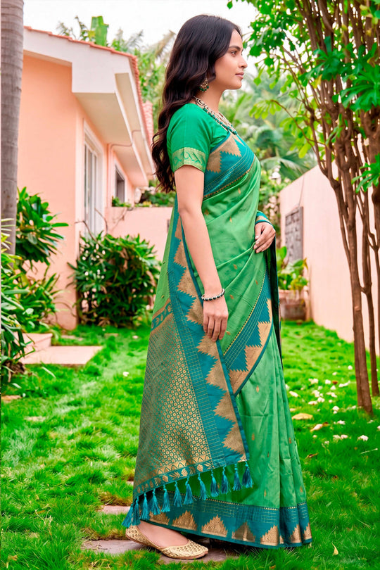 Leaf Green Silk Woven Work Traditional Saree